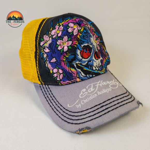 Ed Hardy Accessories - Signature Edgy Authentic Ed Hardy By Christian Audigier Hat Trucker Floral Skull